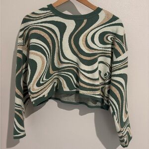 Green and Cream Swirl Crop Top